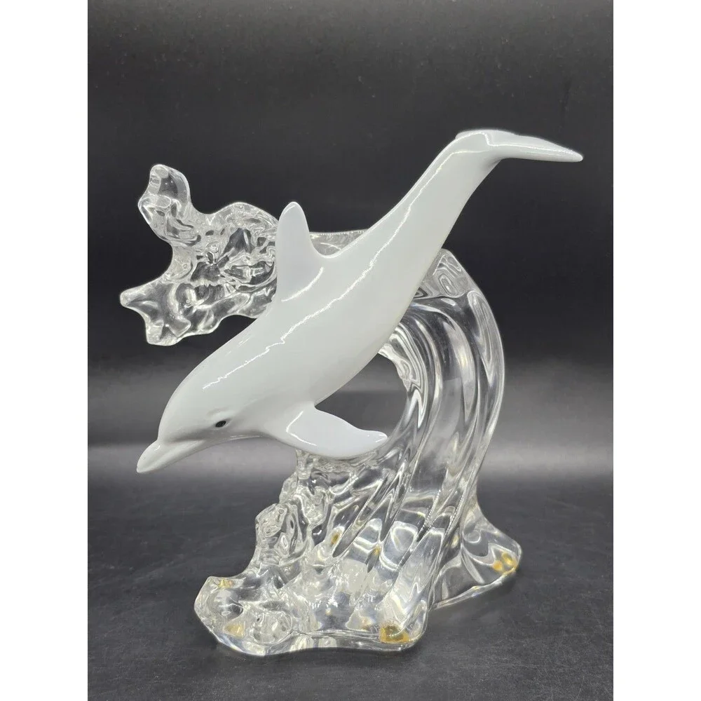 Vtg Lenox Porcelain China Grey Dolphin Crystal Clear Wave Figurine Statue 1995